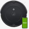 An iRobot Roomba 694 and smartphone on a grey background